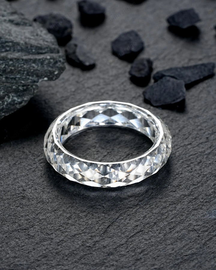 Sparkle Moissanite Men's Wedding Band, Full Eternity Diamond Cut Engagement Band, Promise Band Briolette cut Couple Ring for Man and Woman - ShainJewelry