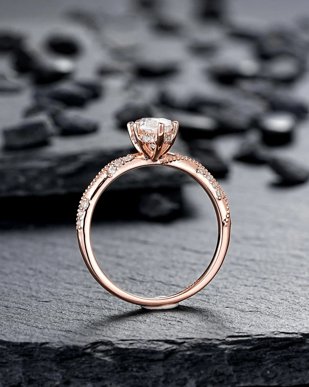 Unique Marquise Cut Moissanite Engagement Ring, Vintage Hidden Halo Diamond Wedding 14K 18K Rose Gold Promise 925 Sterling Silver, Platinum - ShainJewelry
