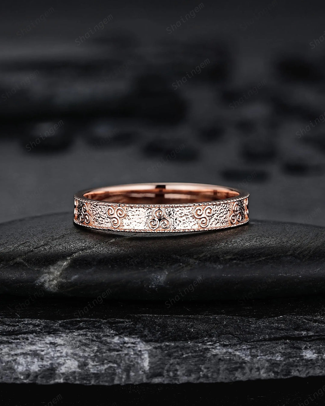 Unique His and Hers Celtic Spiral Knot Full Eternity Couple Ring Set, Milgrain Rose Gold Wedding Band, Matching Band Engagement Promise Ring - ShainJewelry