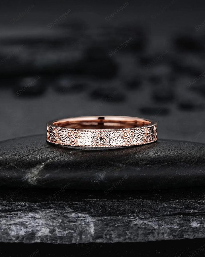 Unique His and Hers Celtic Spiral Knot Full Eternity Couple Ring Set, Milgrain Rose Gold Wedding Band, Matching Band Engagement Promise Ring - ShainJewelry