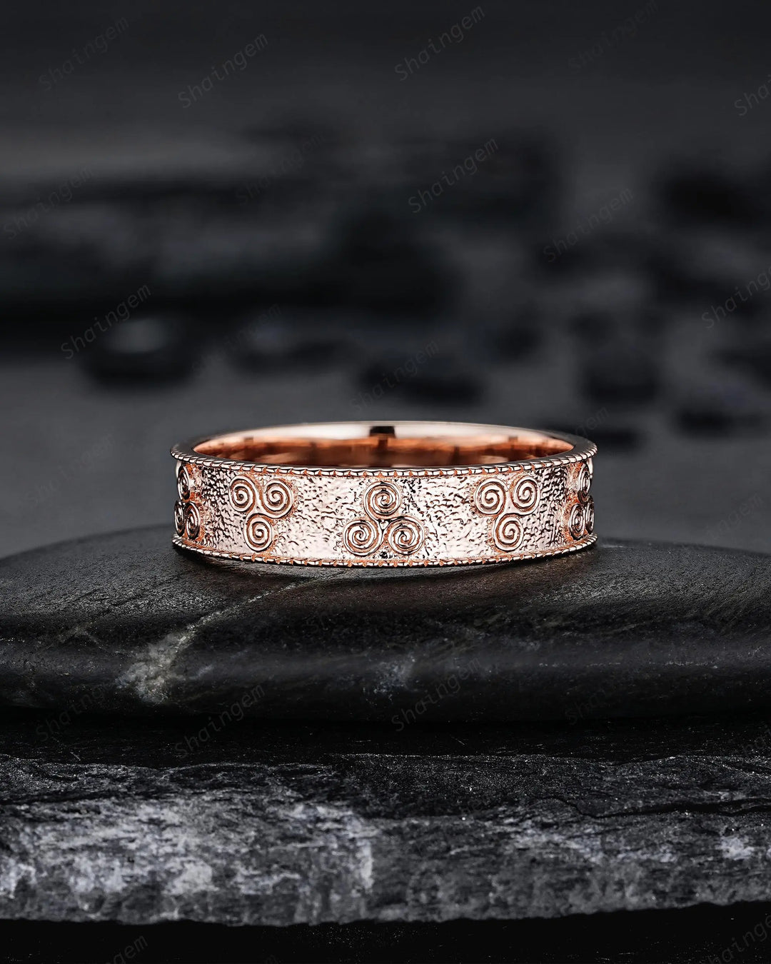 Unique His and Hers Celtic Spiral Knot Full Eternity Couple Ring Set, Milgrain Rose Gold Wedding Band, Matching Band Engagement Promise Ring - ShainJewelry