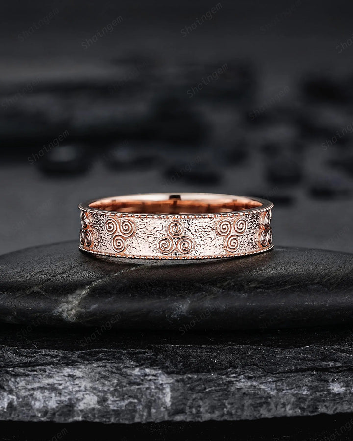 Unique His and Hers Celtic Spiral Knot Full Eternity Couple Ring Set, Milgrain Rose Gold Wedding Band, Matching Band Engagement Promise Ring - ShainJewelry