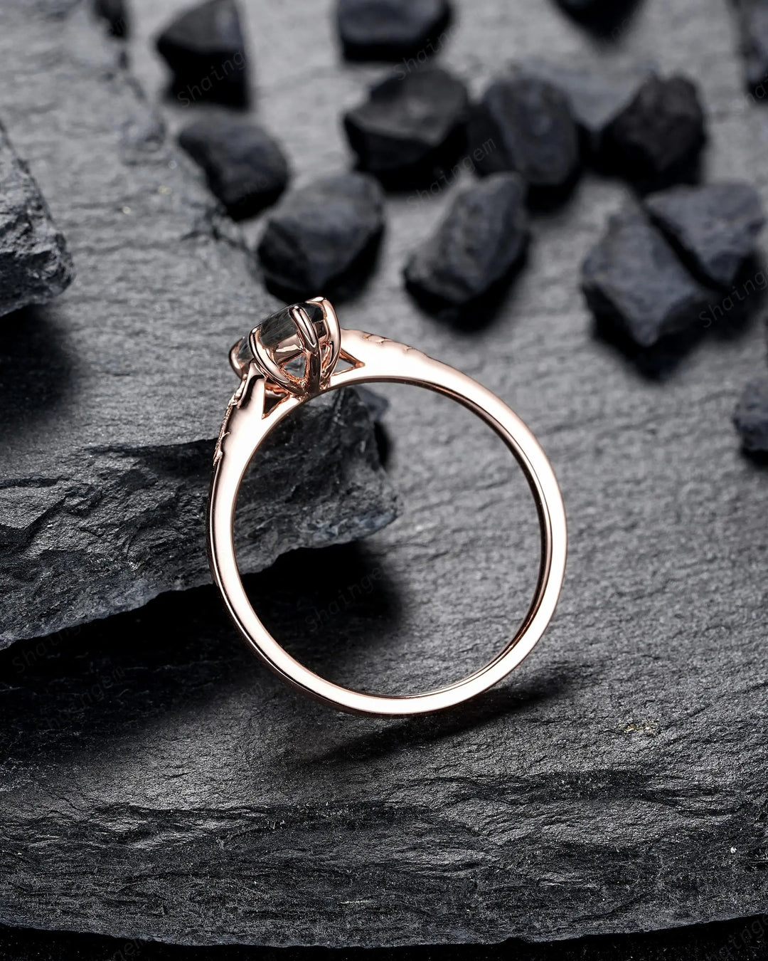 3PCS Marquise Cut Natural Salt and Pepper Diamond Engagement Ring: 14K 18K Rose Gold Wedding, Platinum Nature Inspired Engraved Leaf Promise - ShainJewelry