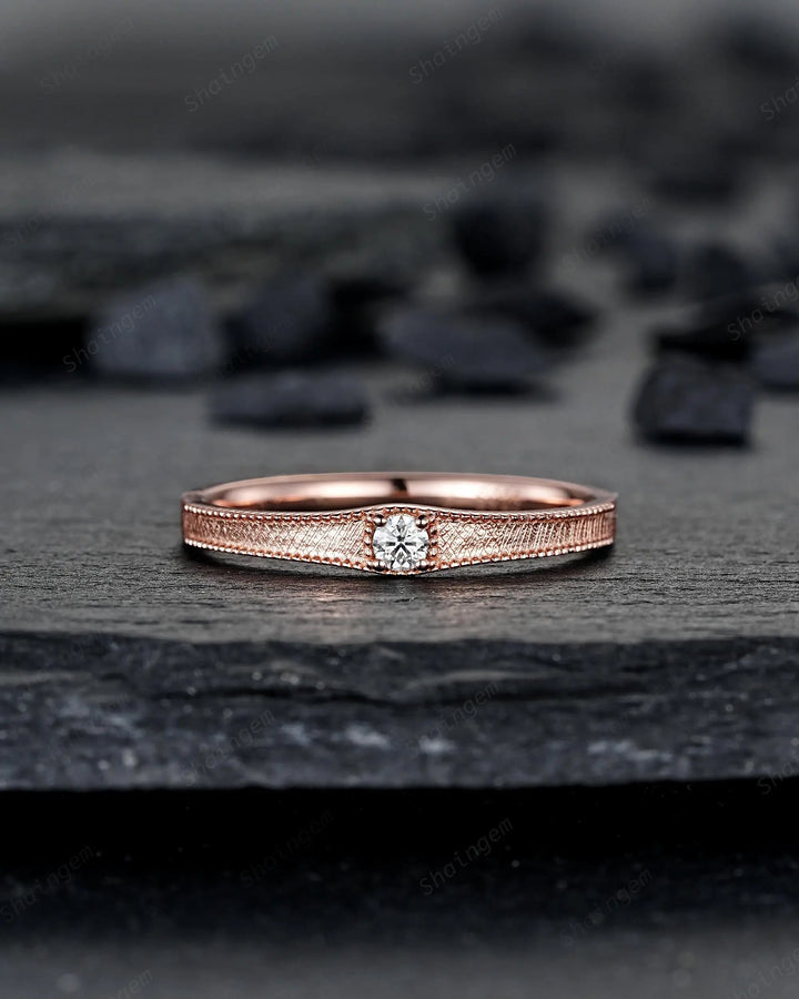 Brushed Satin Full Eternity His and Hers Baguette Moissanite Solitaire Couple Ring Set, Rose Gold Matching Wedding Band Promise Engagement - ShainJewelry