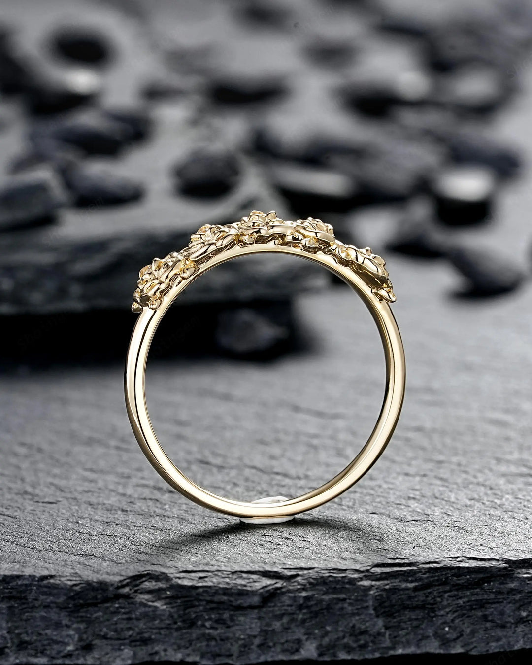 Women's Rose Flower Floral Wedding Band, 10K 14K 18K Yellow Gold Engagement Ring, 925 Silver Nature Inspired Platinum Promise Matching Band - ShainJewelry