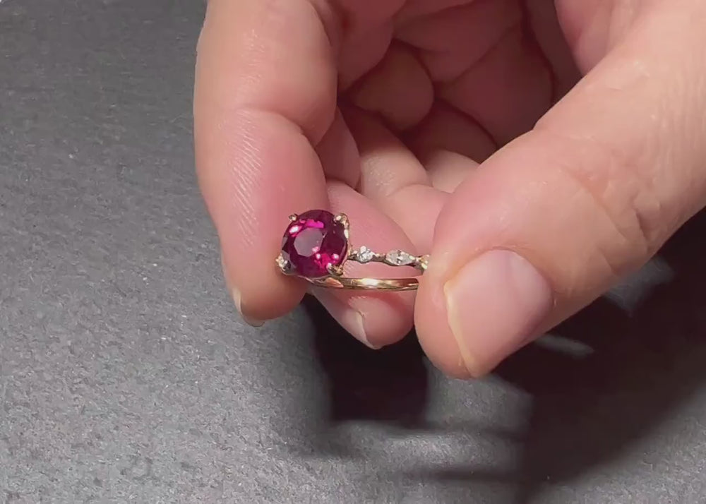 Unique Round Cut Red Garnet Engagement Ring, Vintage January Birthstone Sterling Silver Rose Gold Garnet Wedding Promise Ring Gift For Women - ShainJewelry