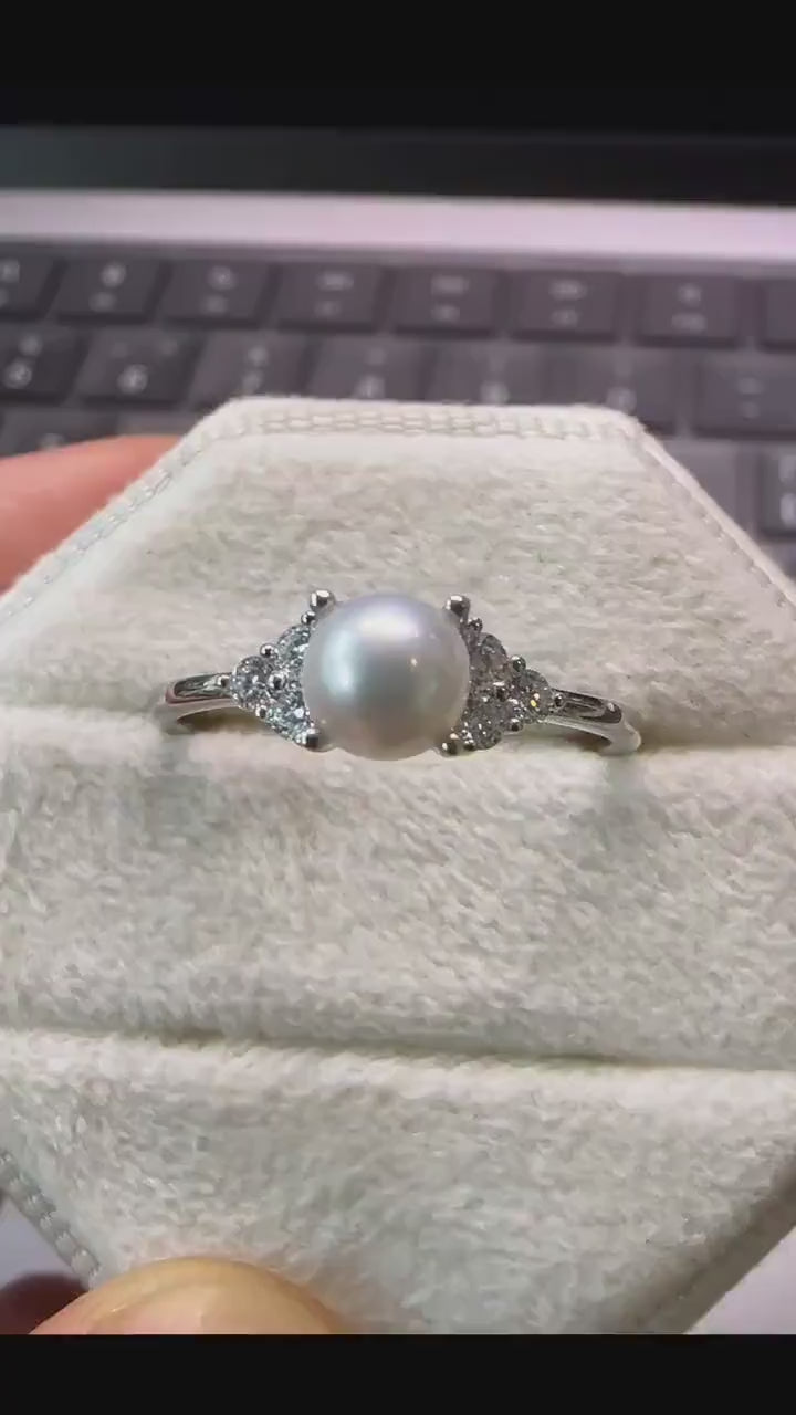 Vintage Seawater Pearl Engagement Ring, 14K Rose Gold June Birthstone Promise Wedding Anniversary Ring, Mother of Pearl Ring Women Gift - ShainJewelry