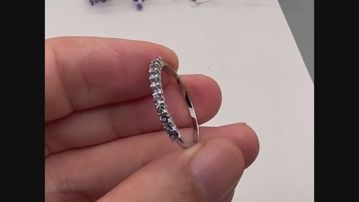 Alexandrite Wedding Band, Vintage White Gold Alexandrite Matching Band, Half Eternity Art Deco Engagement Anniversary Promise Ring for Women - ShainJewelry