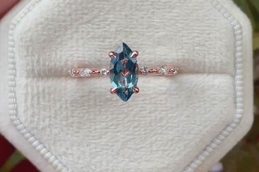 Vintage Marquise Cut London Blue Topaz Engagement Ring, Unique November Birthstone Wedding Ring, Topaz Promise Ring, Anniversary Ring Gift - ShainJewelry