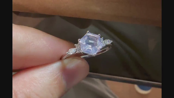 Vintage Hexagon Cut Lavender Purple Amethyst Engagement Ring, 14K White Gold Sterling Silver Amethyst Promise Ring, Wedding Ring For Women - ShainJewelry