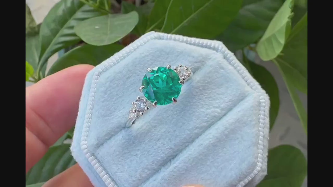 Platinum 3CT Neon Blue Paraiba Tourmaline Engagement Ring, Silver Green Bluish Tourmaline Wedding Ring, White Gold Promise Ring for Women - ShainJewelry