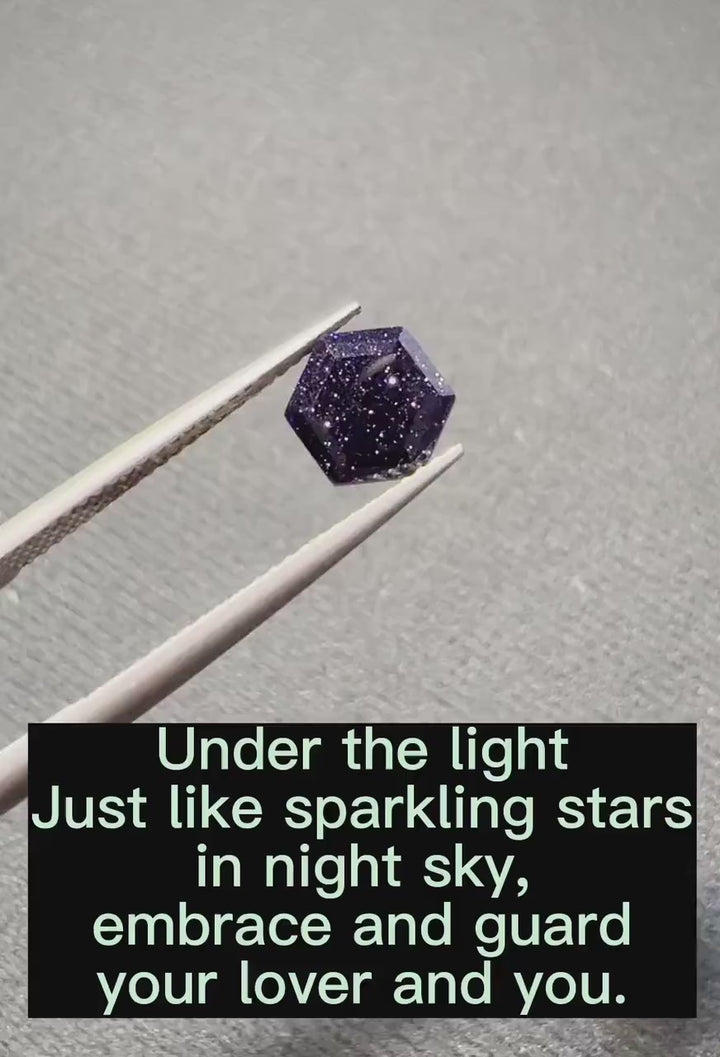 Vintage Blue Sandstone Floral Engagement Ring Set, Unique Black Gold Vermeil Blue Sandstone Promise Ring Set, Black Diamond Bridal Set Gift - ShainJewelry