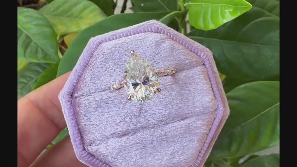 Vintage 4 Carats Large Pear Moissanite Engagement Ring Unique Rose Gold Moissanite Hidden Halo Wedding Ring Teardrop Moissanite Promise Ring - ShainJewelry