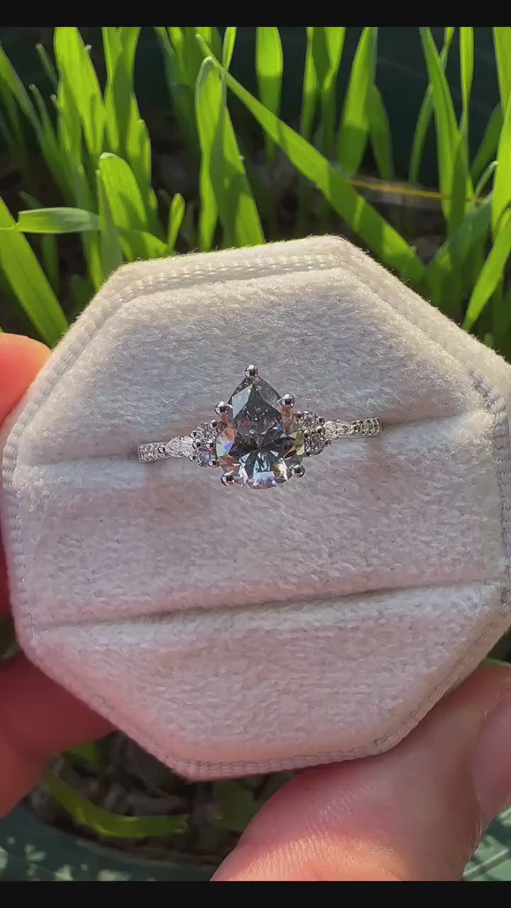 Vintage Pear Cut Gray Moissanite Engagement Ring, Unique Grey Moissanite Promise Ring, 14K Rose Gold Promise Wedding Ring Gift for Women - ShainJewelry