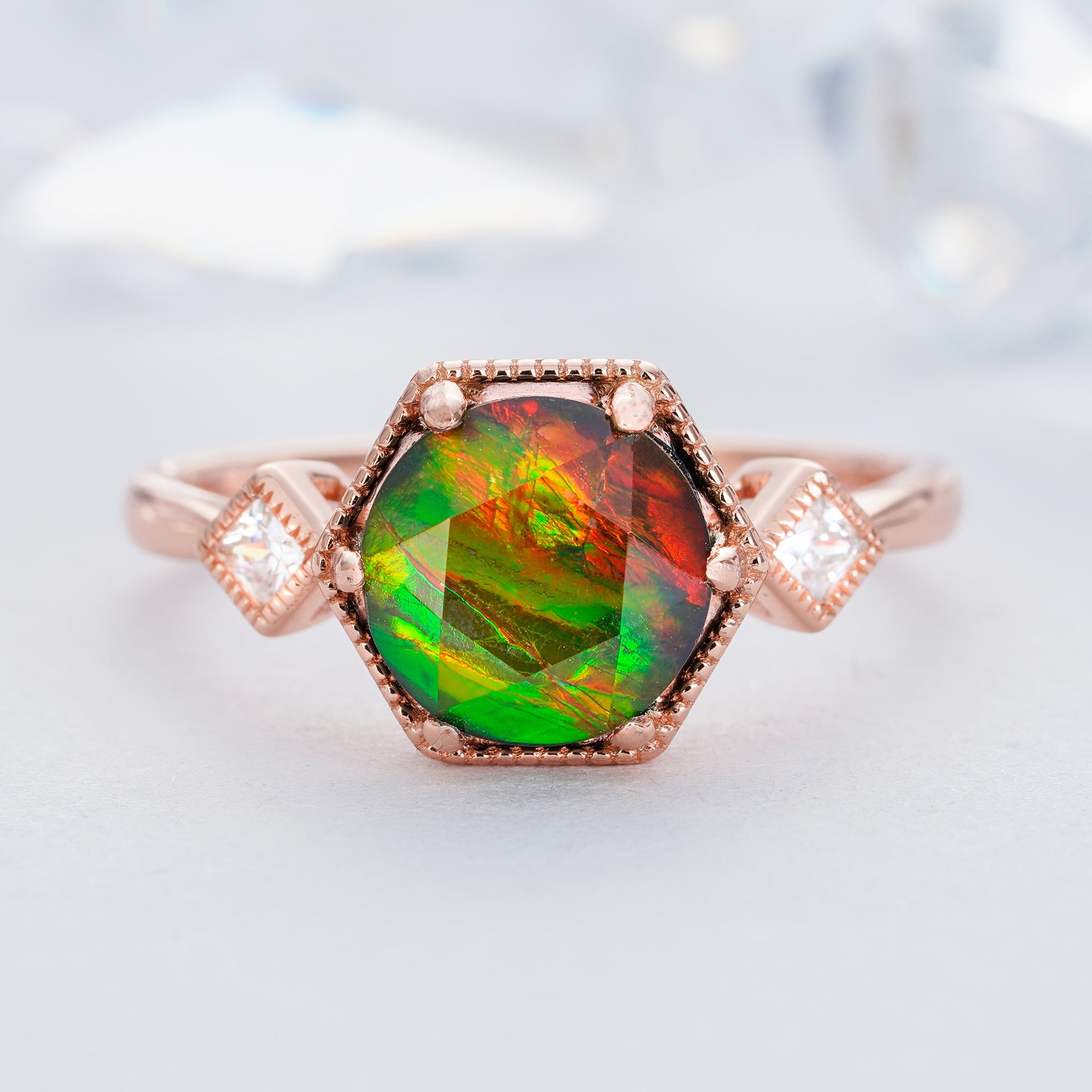 Jewellery - Rings - Canadian Ammolite Gems Sterling Silver 12mm Trillion  Ammolite and White Topaz Ring - Online Shopping for Canadians
