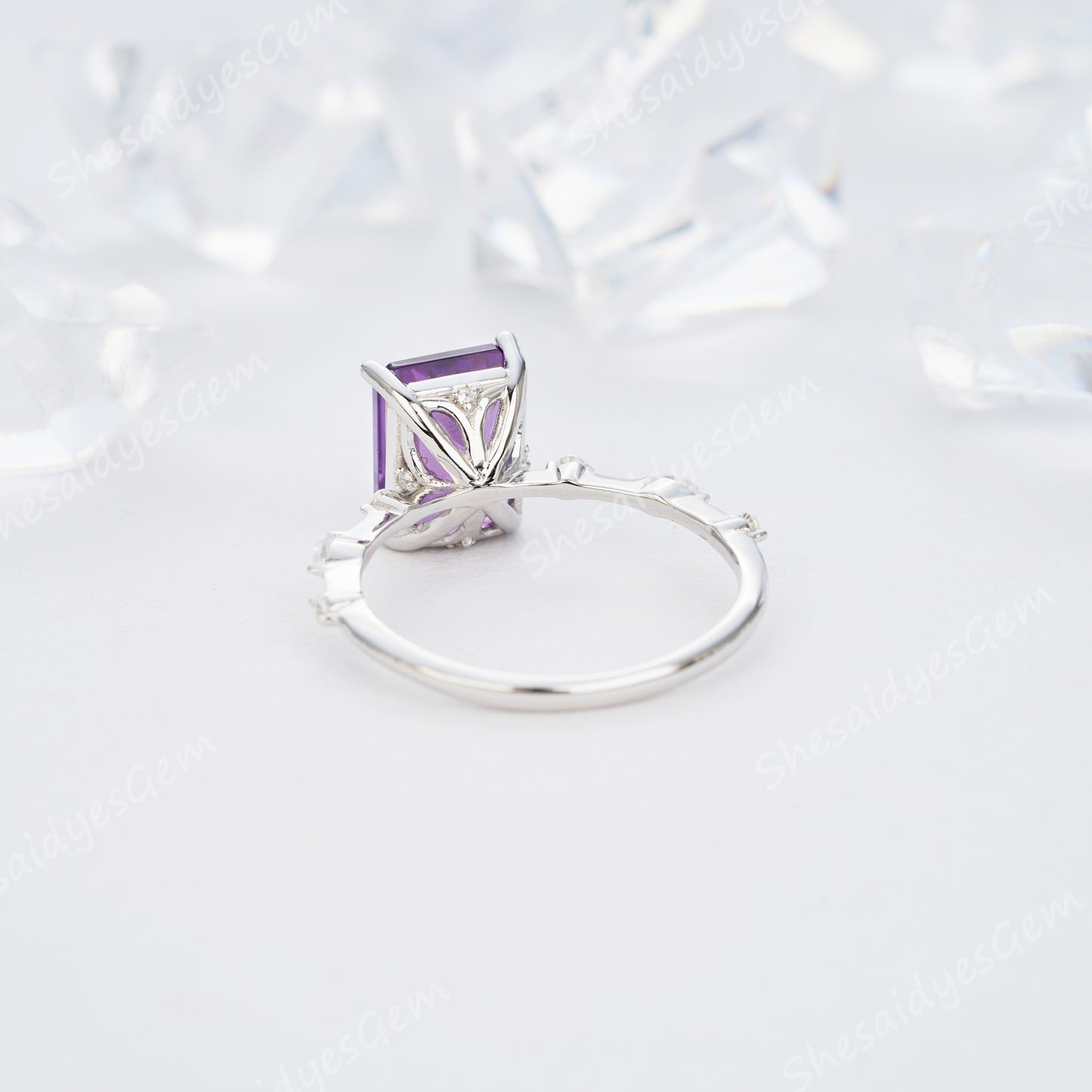 2.5ct Emerald Cut Amethyst Engagement Ring14K /18K Rose Gold/White Gold With Natural Diamond - ShainJewelry