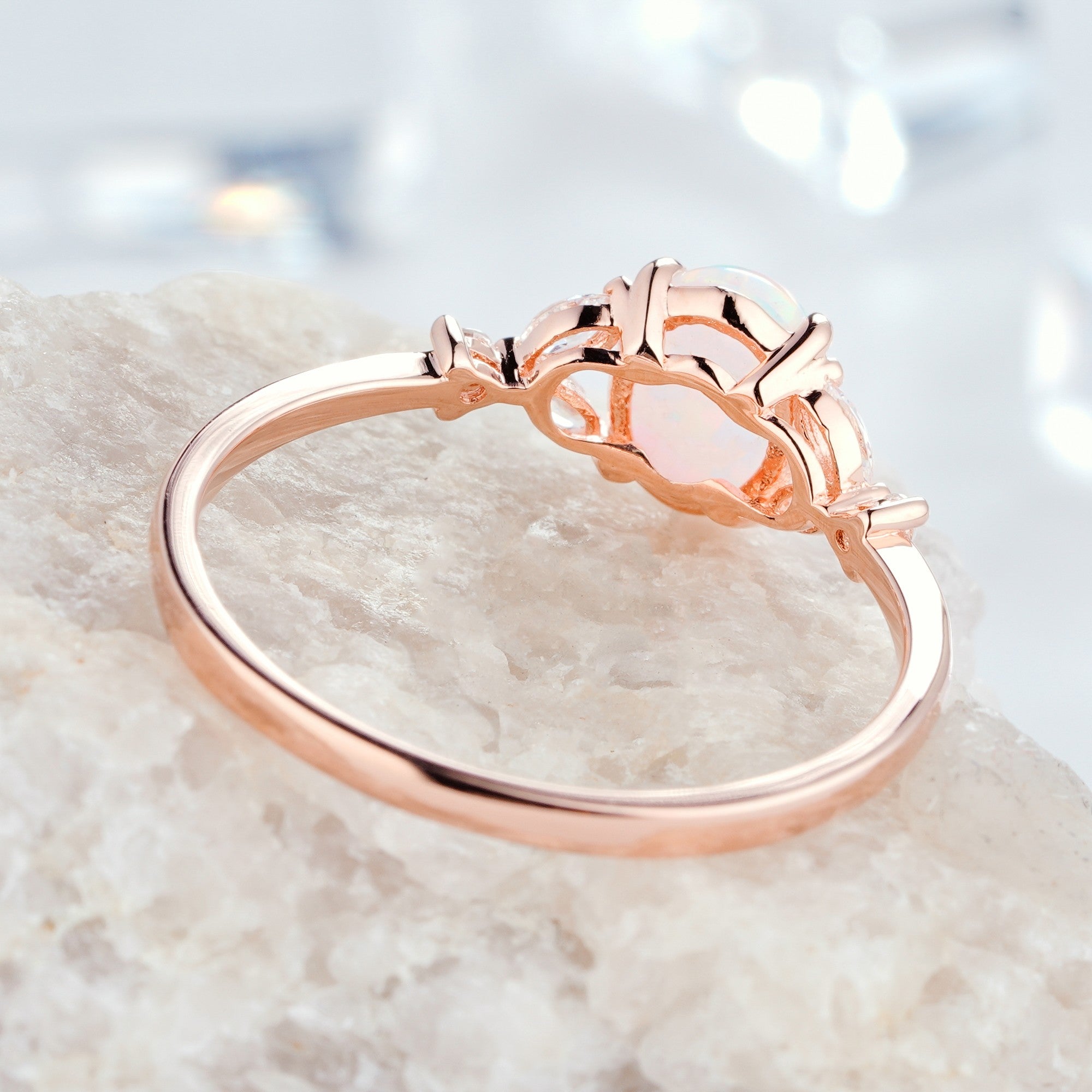 White fire opal outlet engagement rings